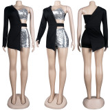 Casual Fashion Sexy Slim Sequin Short Three Piece Set NY-1009