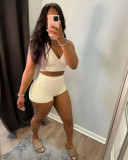 Solid V Neck Sleeveless Two Piece Shorts Set ANDF-0501