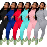 Plus Size Solid Sports Hoodies Pants Two Piece Sets XMF-085