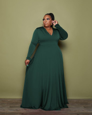 Plus Size Solid V Neck Long Sleeve Evening Dress BMF-085