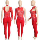 Sexy Hot Drilling Mesh See Through One Shoulder Jumpsuit SH-390212