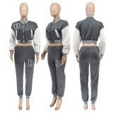 Casual Printed Baseball Jacket And Pants Two Piece Sets WSYF-5915