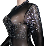 Sexy Hot Drilling Mesh See Through Long Sleeve Jumpsuit SH-390220