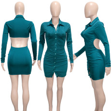 Sexy Long Sleeve Cut-Out Bodycon Shirt Dress SH-390236
