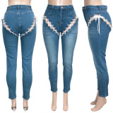 Denim Lace Up Skinny Jeans Pencil Pants SH-390231
