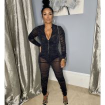 Sexy Mesh See Through Long Sleeve Jumpsuit FOSF-8112