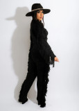 Solid Knitted Tassel Long Sleeve Sweater Pants Sets TR-1186