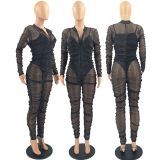 Sexy Mesh See Through Long Sleeve Jumpsuit FOSF-8112