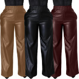 Black PU Leather Pocket Wide Leg Pants BGN-211