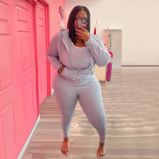 Plus Size Sports Hooded Zipper Two Piece Sets YIM-226