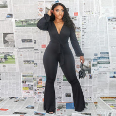 Plus Size Long Sleeve Sexy Flared Jumpsuit MUE-M2899