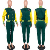 Casual Letter Baseball Jacket And Pants Two Piece Sets YH-5244