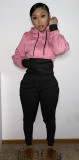 Plus Size Fleece Casual Patchwork Hoodie 2 Piece Pants Set SHA-86280
