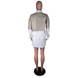 PU Leather Long Sleeve Shirt Dress MK-3068