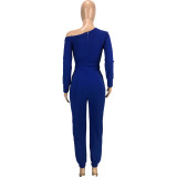 Solid Off Shoulder Long Sleeve Sashes Jumpsuit MEI-9218