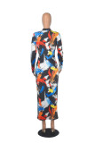 Casual Printed Long Sleeve Zipper Maxi Dress MZ-2689