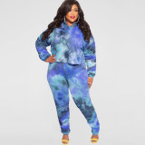 Plus Size Tie Dye Print Hooded 2 Piece Pants Set OSIF-21405