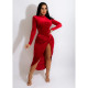 Sexy Long Sleeve Bodysuit+Irregular Skirt 2 Piece Sets LUO-3303