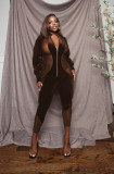 Sexy Velvet Mesh Patchwork Zipper Jumpsuit ZNF-9121