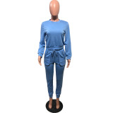 Solid Long Sleeve Sweatshirt Sweatpants 2 Piece Suits OMY-80075