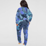 Plus Size Tie Dye Print Hooded 2 Piece Pants Set OSIF-21405