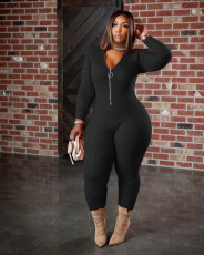 Plus Size Hooded Knitted Long Sleeve Jumpsuit TK-6207-1