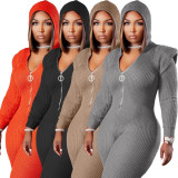 Plus Size Hooded Knitted Long Sleeve Jumpsuit TK-6207-1