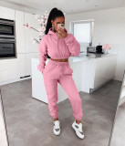 Solid Fleece Hoodies Pants Casual Two Piece Sets MIL-L279