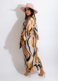 Casual Printed Long Sleeve Sashes Maxi Dress BS-1296