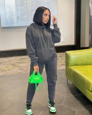 Solid Fleece Hoodie And Pants Two Piece Sets MDF-5271