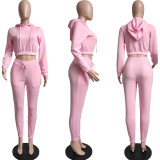 Solid Fleece Hoodies Pants Casual Two Piece Sets MIL-L279