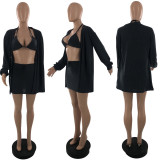 Sexy Knitted Long Sleeve Cloak+Bra Top+Mini Skirt 3 Piece Sets LP-66322