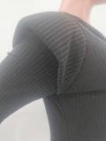 Solid Knitted Hooded Long Sleeve Zipper Skinny Jumpsuit TK-6207