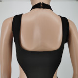 Sexy Sleeveless Hollow Bodysuit+Mesh Shorts 2 Piece Sets CJF-BC3023