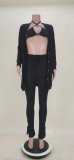 Solid Knitted Cardigan Coat+Bra Top+Split Pants 3 Piece Sets ASL-6519