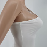 White One Shoulder Sleeveless Slim Midi Dress CJF-BC3021