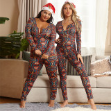 Red Christmas Sexy Tight Printed Jumpsuit OSIF-20888