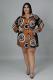 Plus Size Casual Printed Long Sleeve Shirt Dress BMF-086