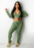 Solid Hooded Long Sleeve Two Piece Pants Set APLF-2028