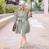 Casual Full Sleeve Ruffle Belted Long Trench Coat YIS-E527
