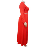 Plus Size Solid Long Sleeve Maxi Skirt 2 Piece Sets NNWF-7352