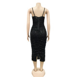 Sexy Sequins Spaghetti Strap Split Club Dress BY-5387