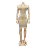 Shiny Hot Drilling Long Sleeve Bodycon Club Dress BY-5096