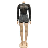 Sexy Hot Drilling See Through Long Sleeve Romper (With Underpants)BY-5165