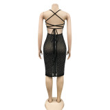 Sexy Hot Drilling Cross Strap Night Club Dress (Without Underpants) BY-5313