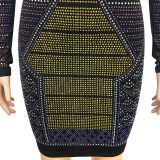 Shiny Hot Drilling Long Sleeve Bodycon Club Dress BY-5096