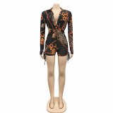 Sexy Printed Long Sleeve Romper BY-5178