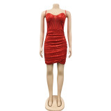 Shiny Sequins Spaghetti Strap Ruched Club Dress BY-5308
