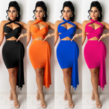 Sexy Solid Bandage Top And Mini Skirt 2 Piece Sets BY-5087