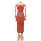 Plus Size Shiny Hot Drilling Spaghetti Strap Club Dress BY-3805